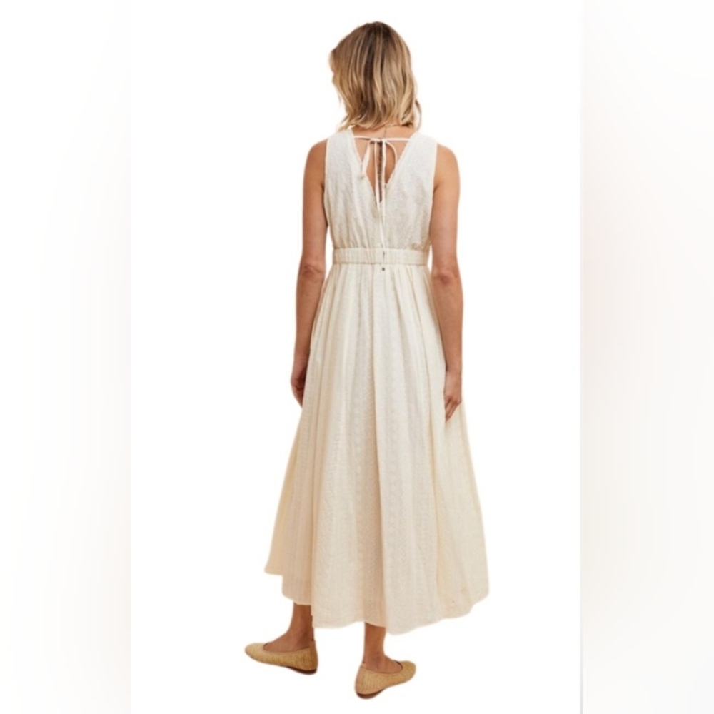 Embroidered Eyelet Lace Dress Cream M Cotton - Picture 2 of 6